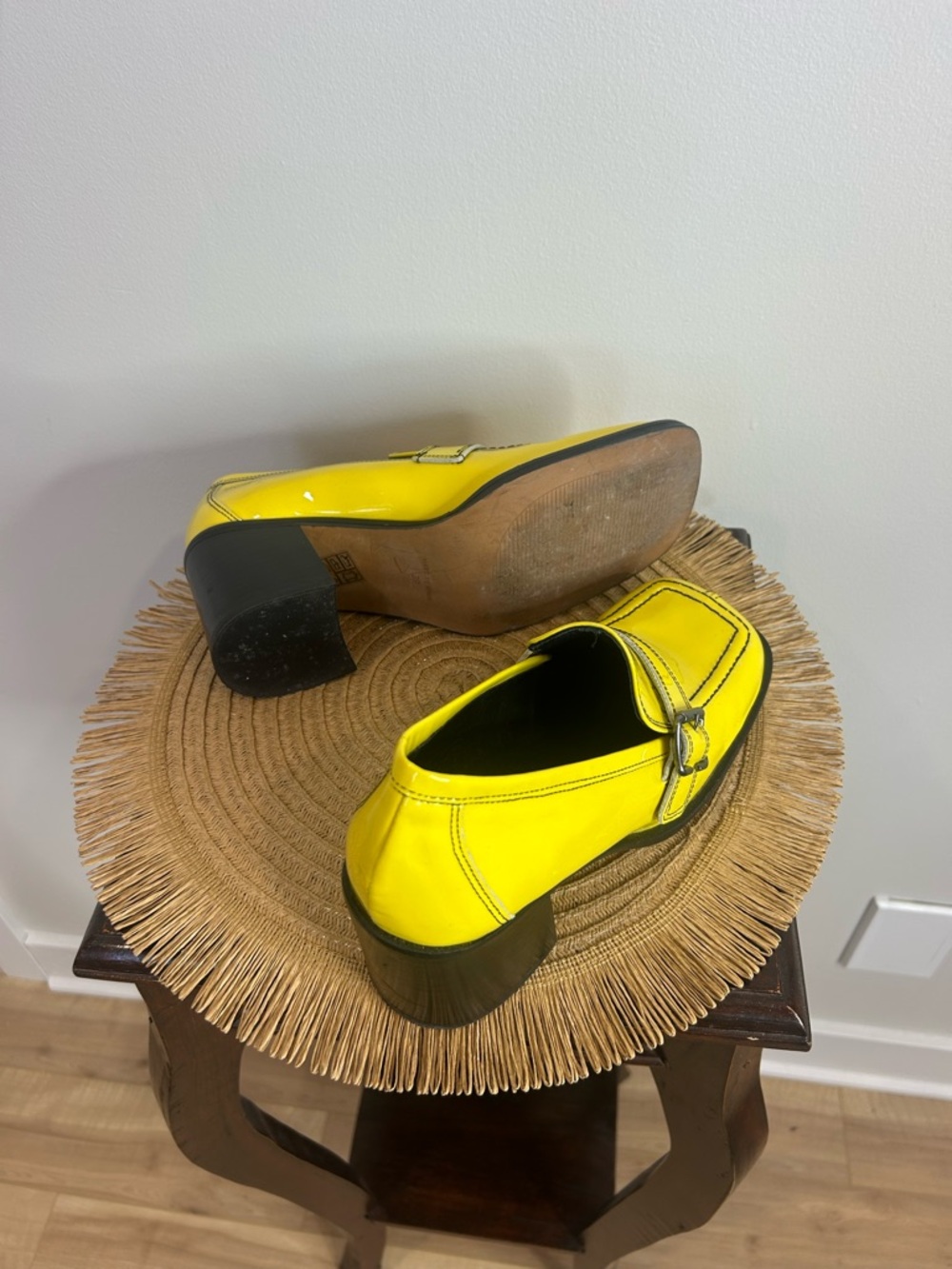 L'INTERVALLE Yellow Patent Buckle Block Heel Loafers❤️9 - Picture 9 of 15